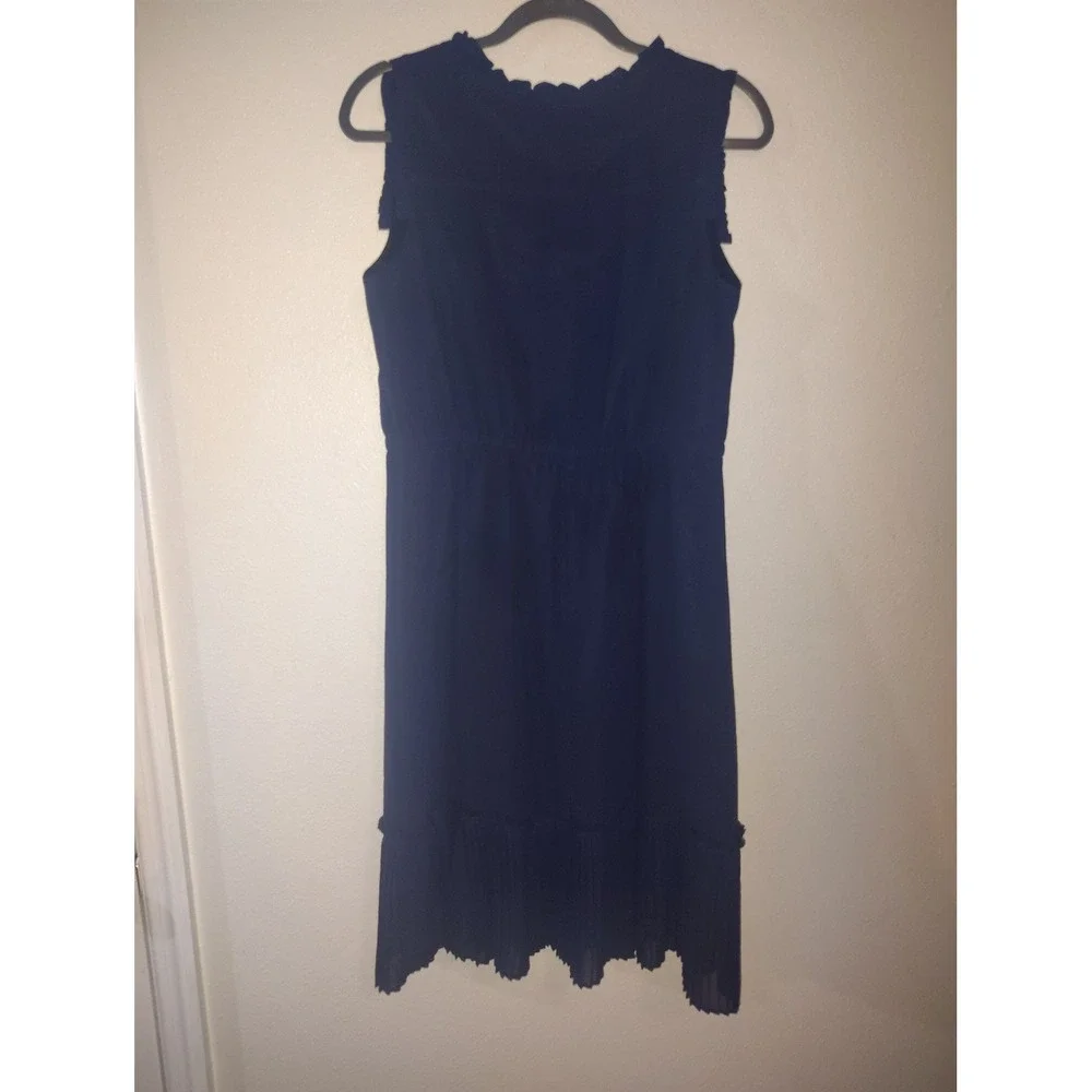 A New Day Womens Navy Blue Pleated Sleeveless Ruffle V-Neck Dress Small